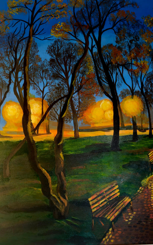 Kunstvolle Landschaftsmalerei mit Naturmotiv – beruhigende Farbtöne für eine entspannte Atmosphäre.