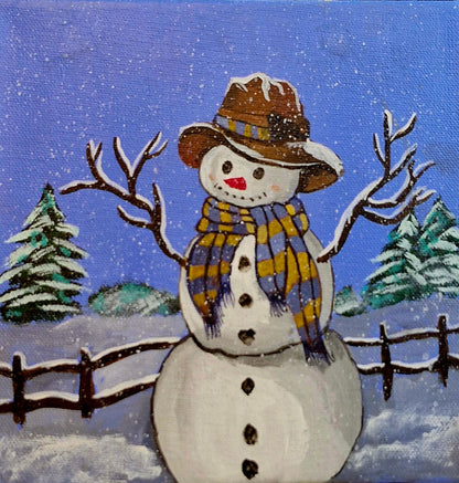 Wunderlicher Schneemann Print | Quadratische Wandkunst für die Weihnachtszeit