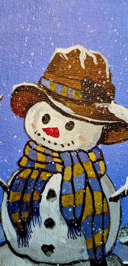 Wunderlicher Schneemann Print | Quadratische Wandkunst für die Weihnachtszeit