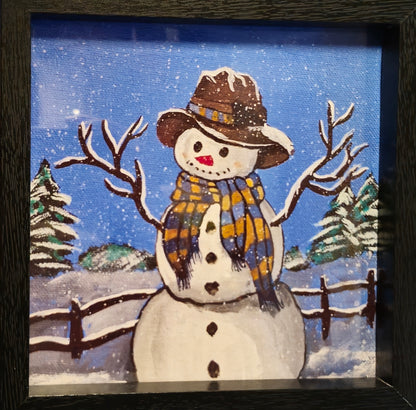 Wunderlicher Schneemann Print | Quadratische Wandkunst für die Weihnachtszeit