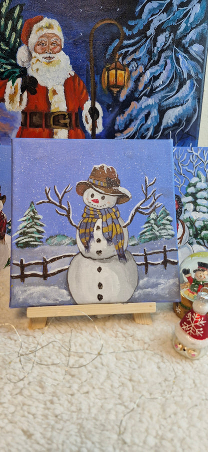 Wunderlicher Schneemann Print | Quadratische Wandkunst für die Weihnachtszeit